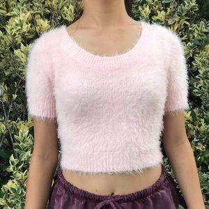 Fluffy Pink Cropped Sweater
